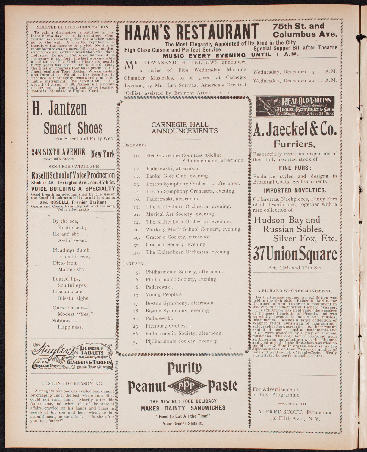 New York Philharmonic, December 9, 1899, program page 2