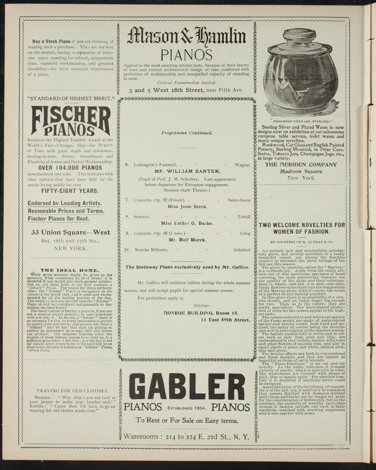 Paolo Gallico and Students, May 3, 1898, program page 6