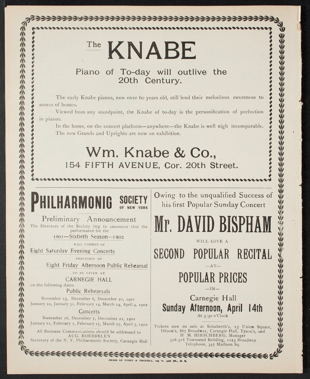 New York Philharmonic, March 29, 1901, program page 10