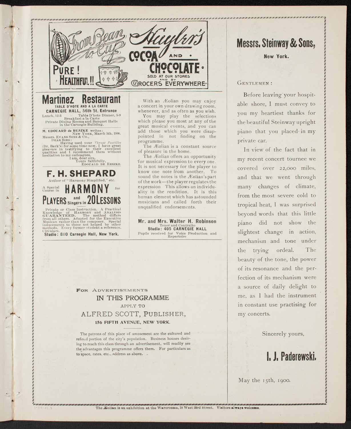 Marquis de Sousa with Martinus Sieveking and Orchestra, January 24, 1901, program page 5