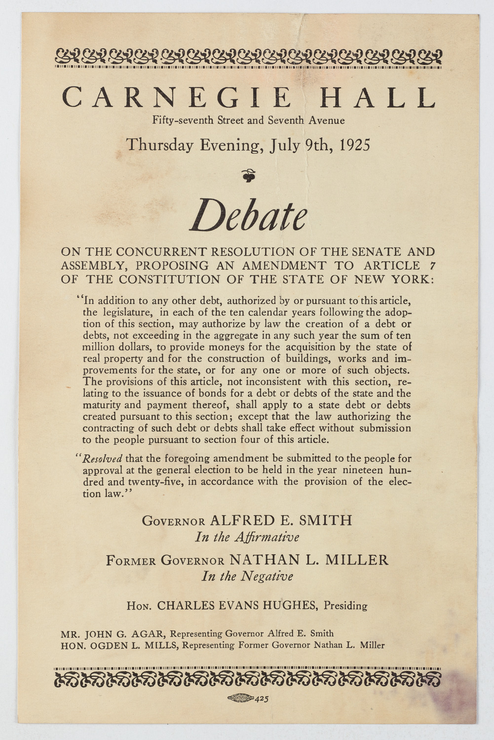 Debate: Alfred E. Smith and Nathan L. Miller, July 9, 1925