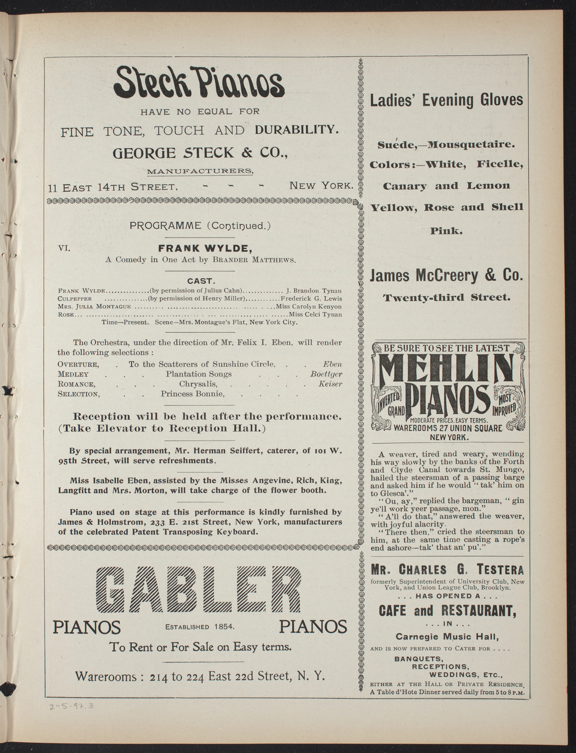 Musical and Dramatic Performance, February 5, 1897, program page 5