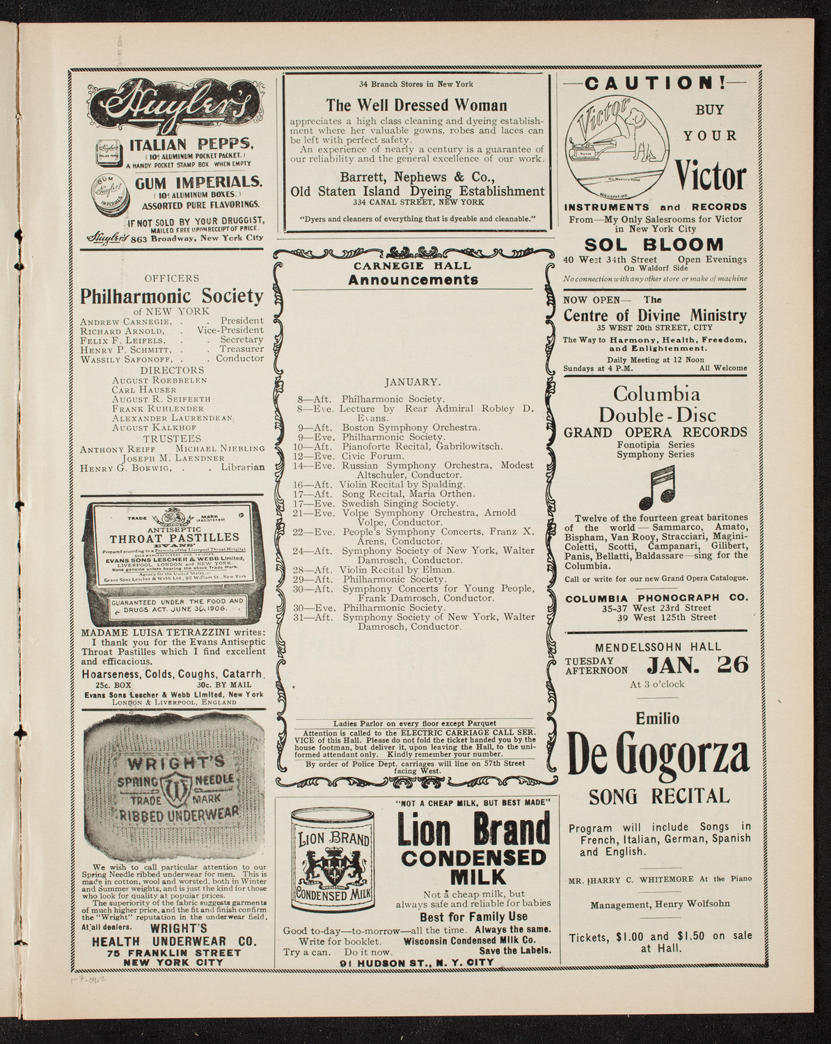 Boston Symphony Orchestra, January 7, 1909, program page 3