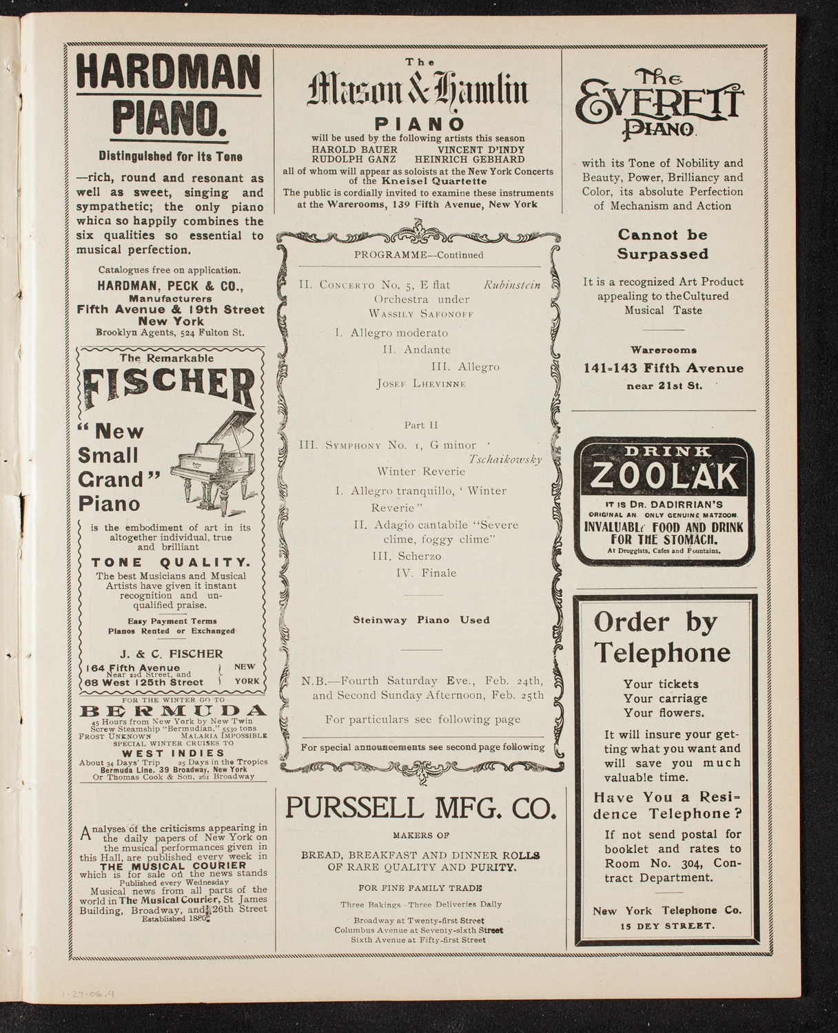 Russian Symphony Society of New York, January 27, 1906, program page 7