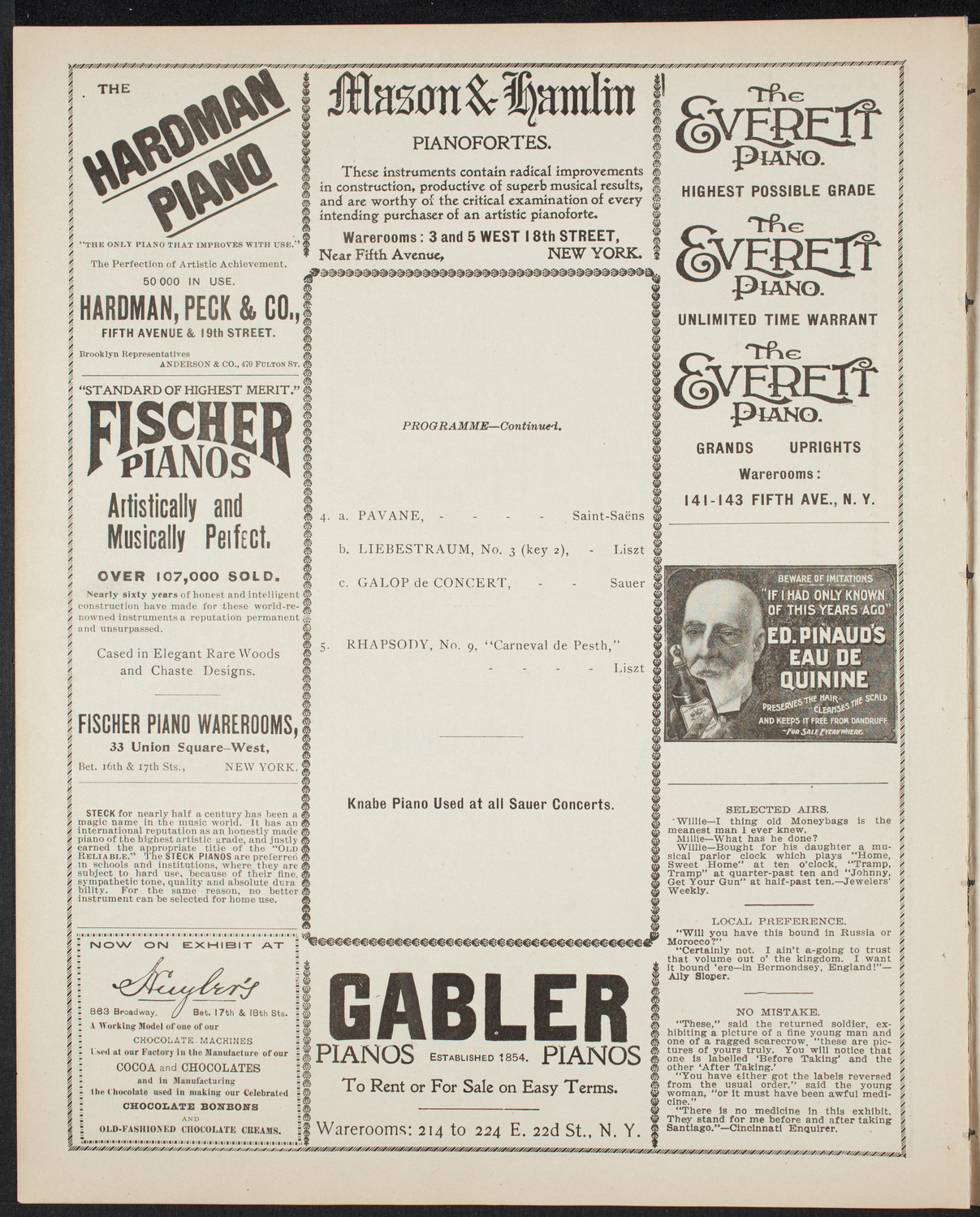 Emil Sauer, Piano, February 2, 1899, program page 6
