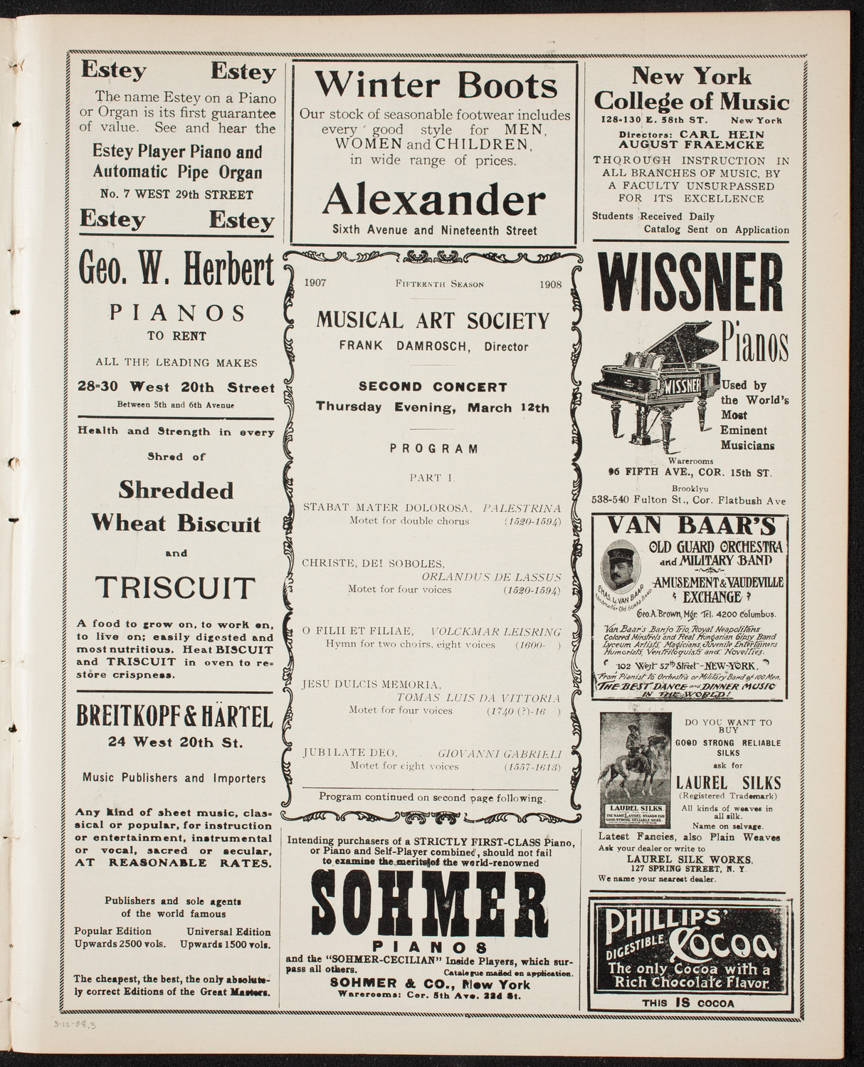 Musical Art Society of New York, March 12, 1908, program page 5