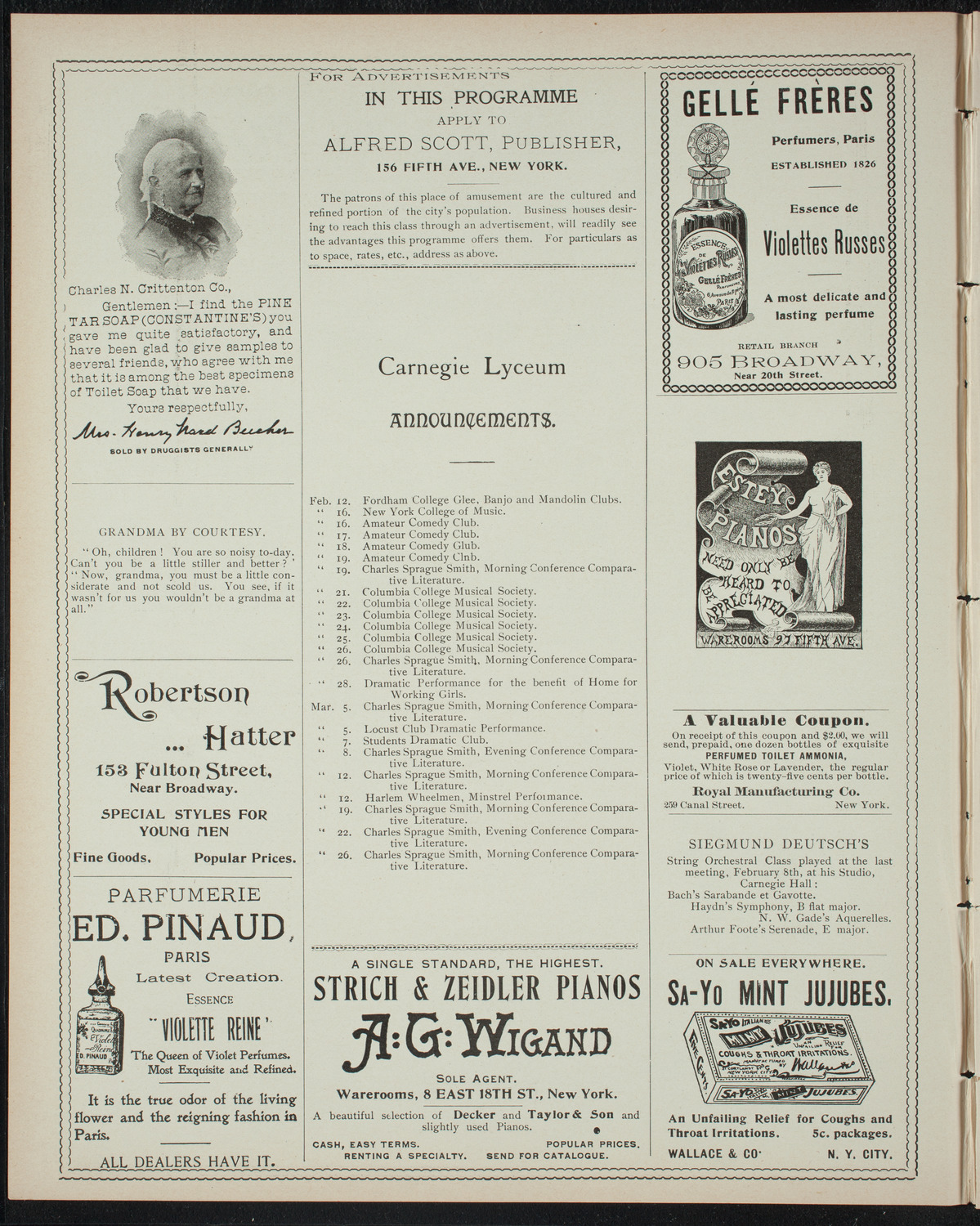 Comparative Literature Society Saturday Morning Conference, February 12, 1898, program page 2