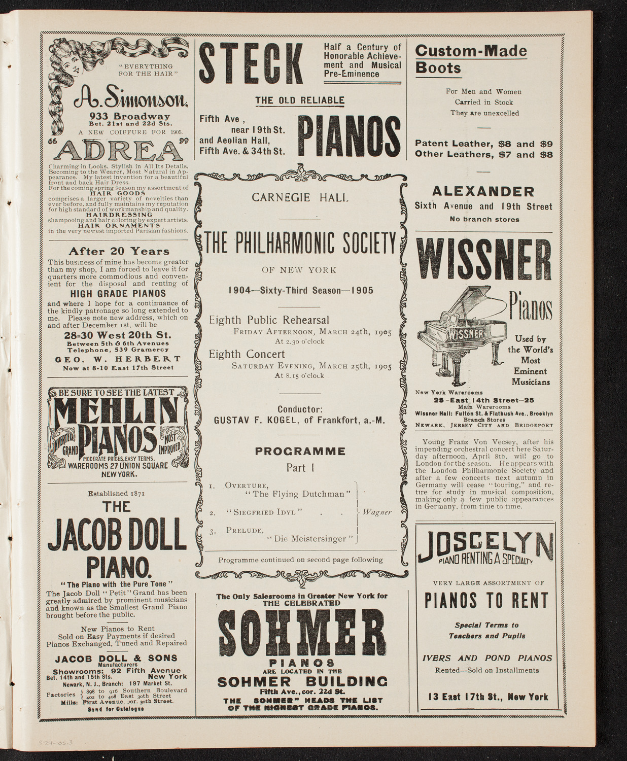 New York Philharmonic, March 24, 1905, program page 5