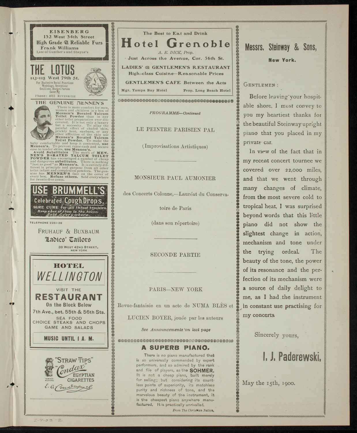 Numa Bles and Lucien Boyer, February 4, 1903, program page 3