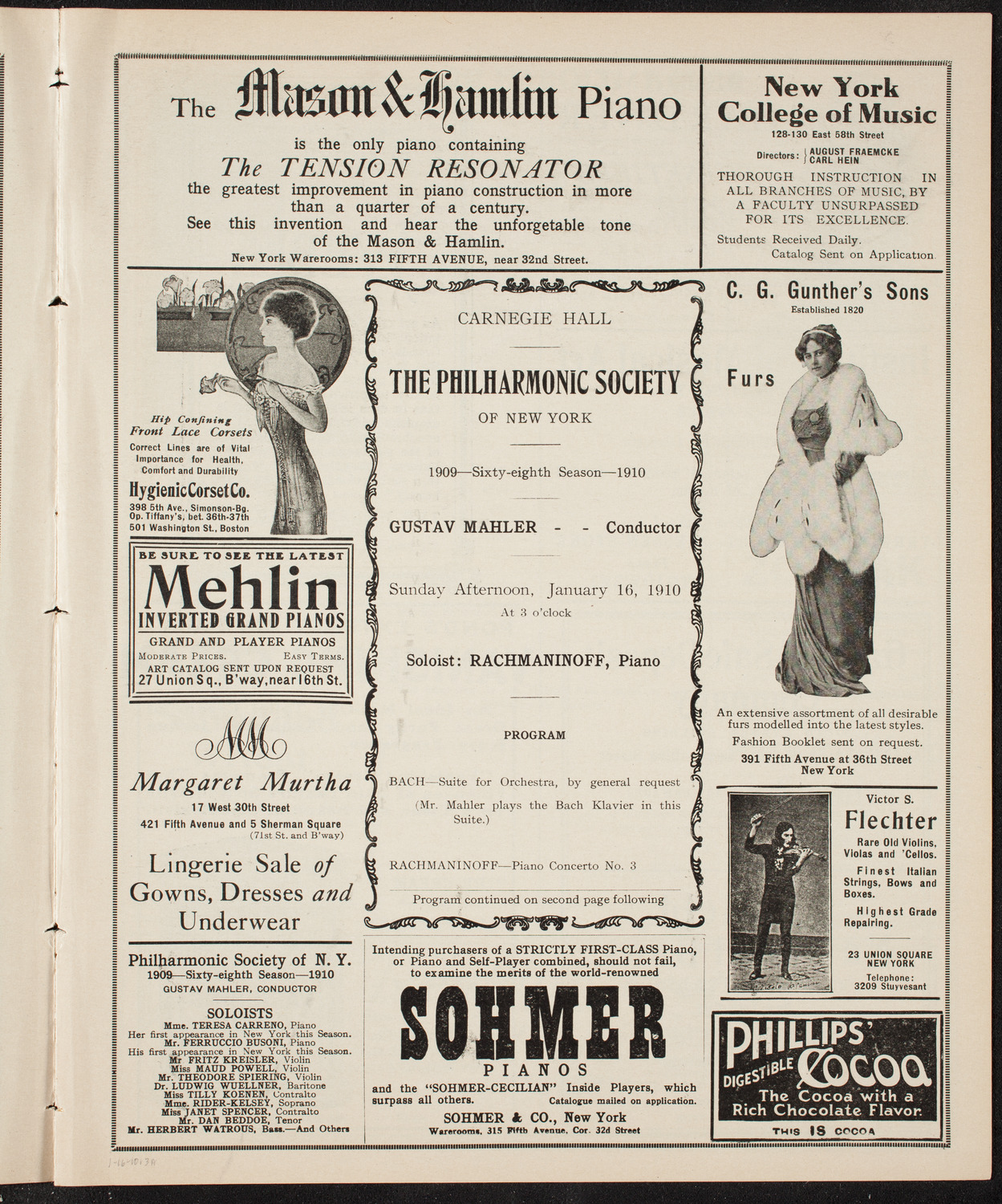 New York Philharmonic, January 16, 1910, program page 5