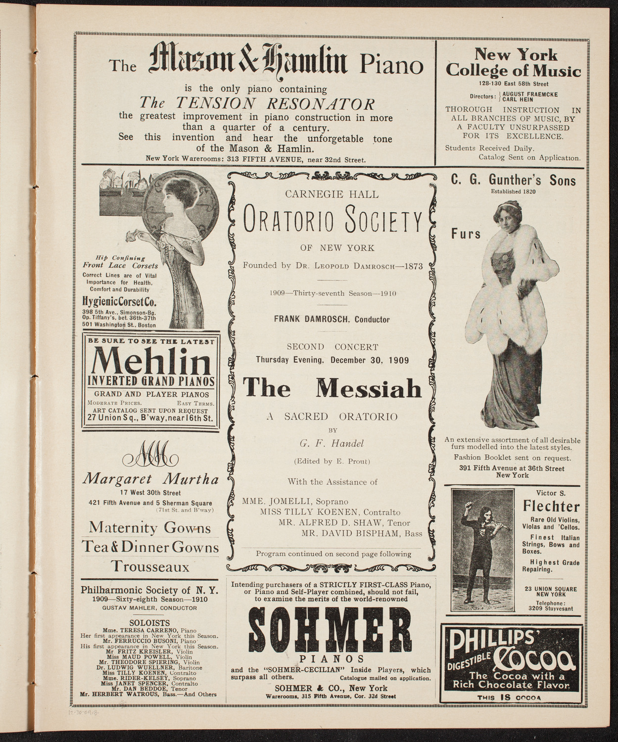 Oratorio Society of New York, December 30, 1909, program page 5