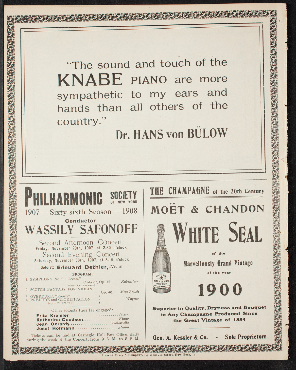 Vladimir de Pachmann, Piano, November 26, 1907, program page 12