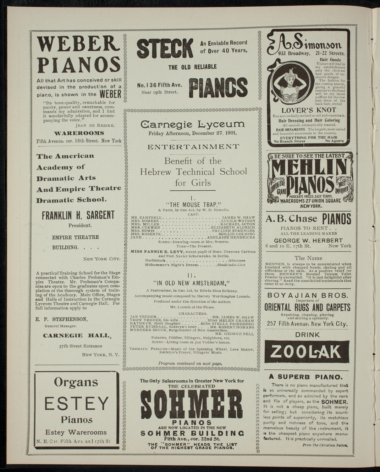 Entertainment for the Benefit of the Hebrew Technical School for Girls, December 27, 1901, program page 2