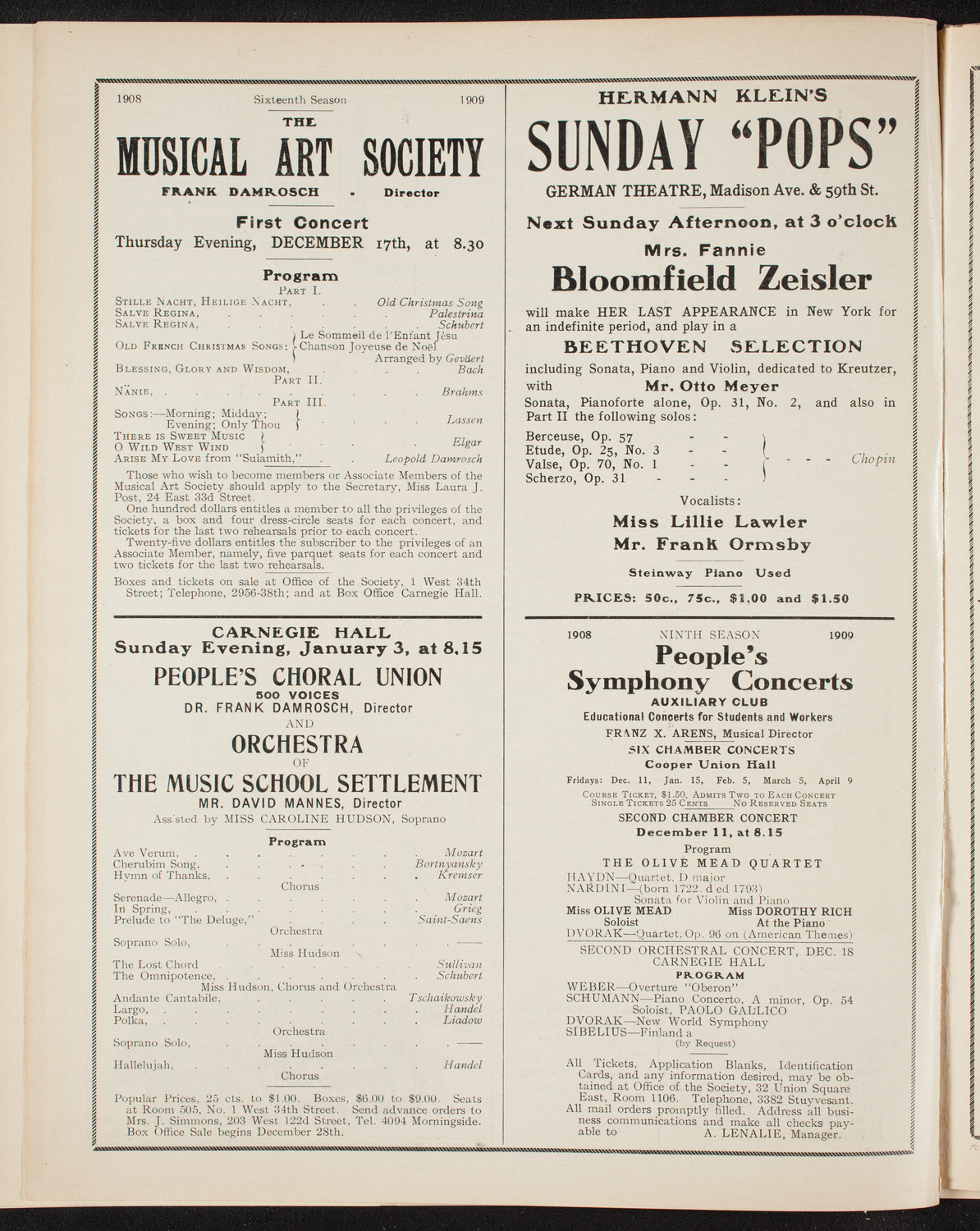 New York Symphony Orchestra, December 13, 1908, program page 10