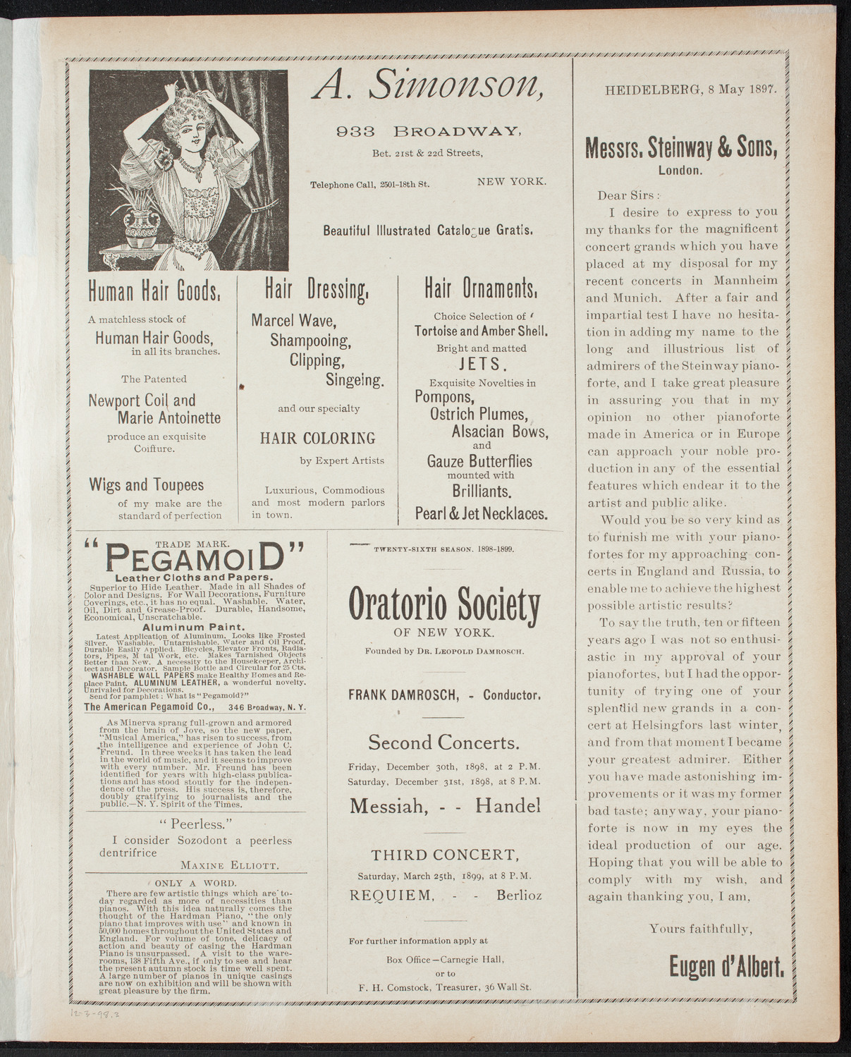 Oratorio Society of New York, December 3, 1898, program page 5