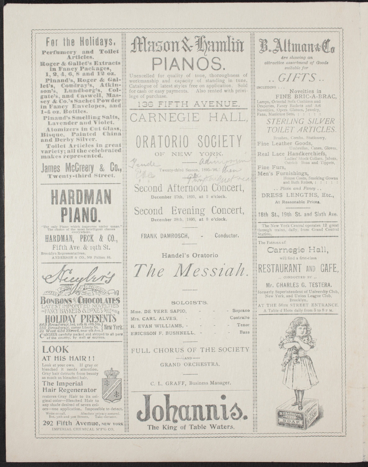 Oratorio Society of New York, December 27, 1895, program page 2