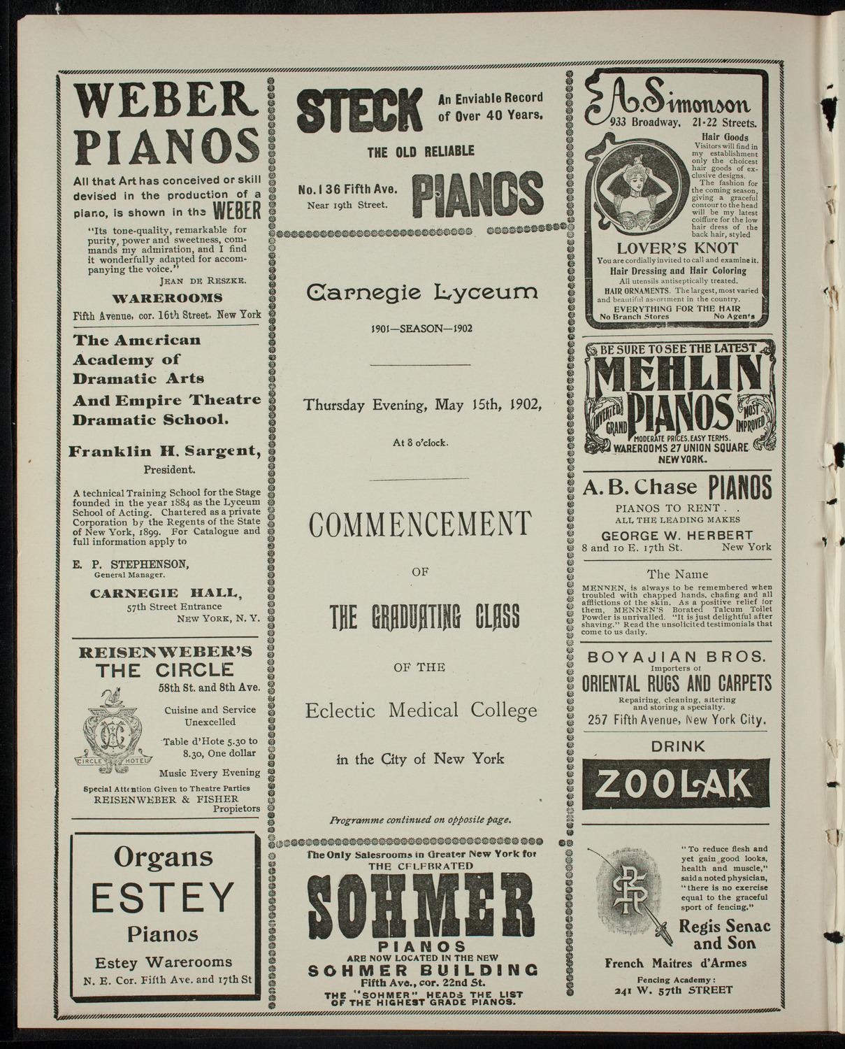 Graduation: Eclectic Medical College, May 15, 1902, program page 2