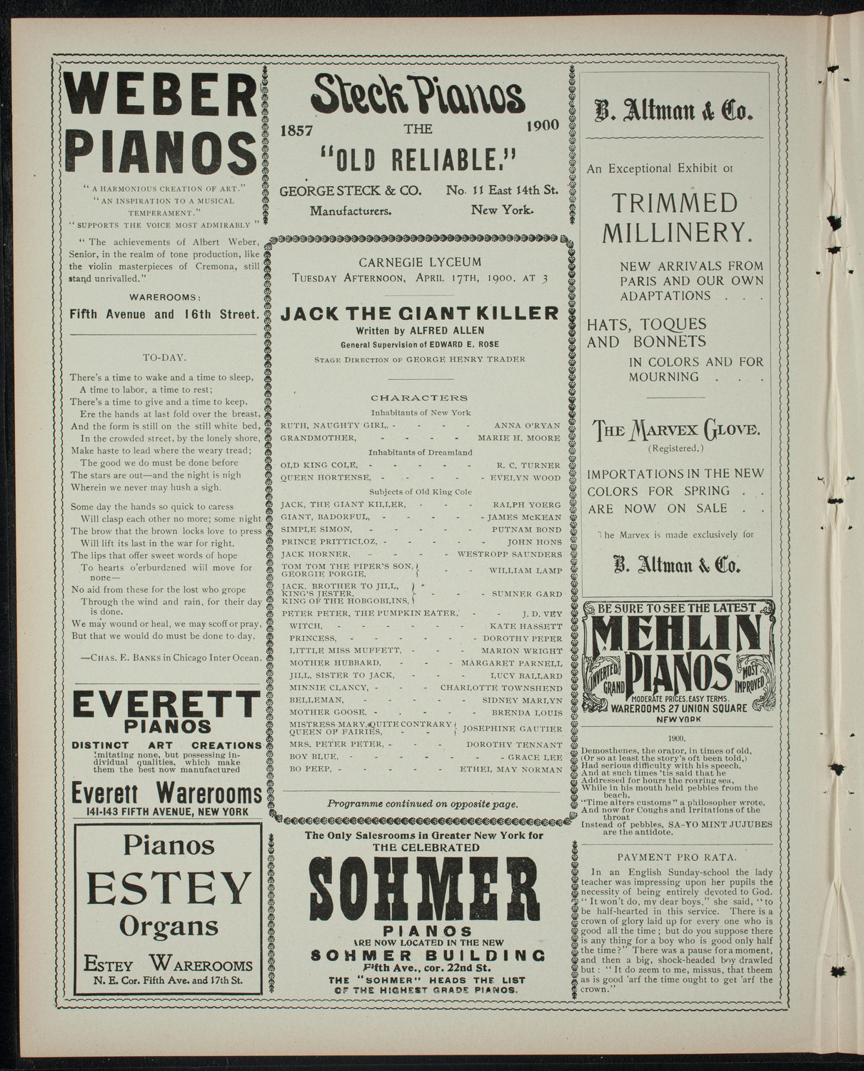 Jack the Giant Killer, April 17, 1900, program page 2