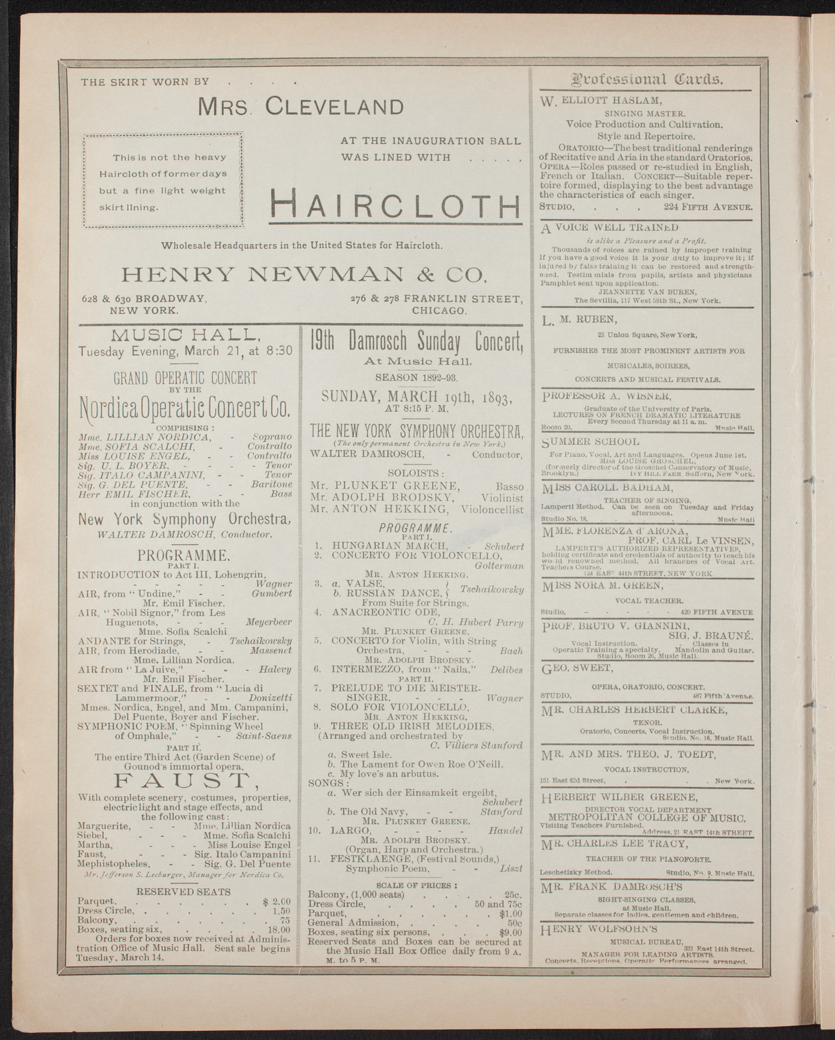 Oratorio Society of New York, March 18, 1893, program page 2