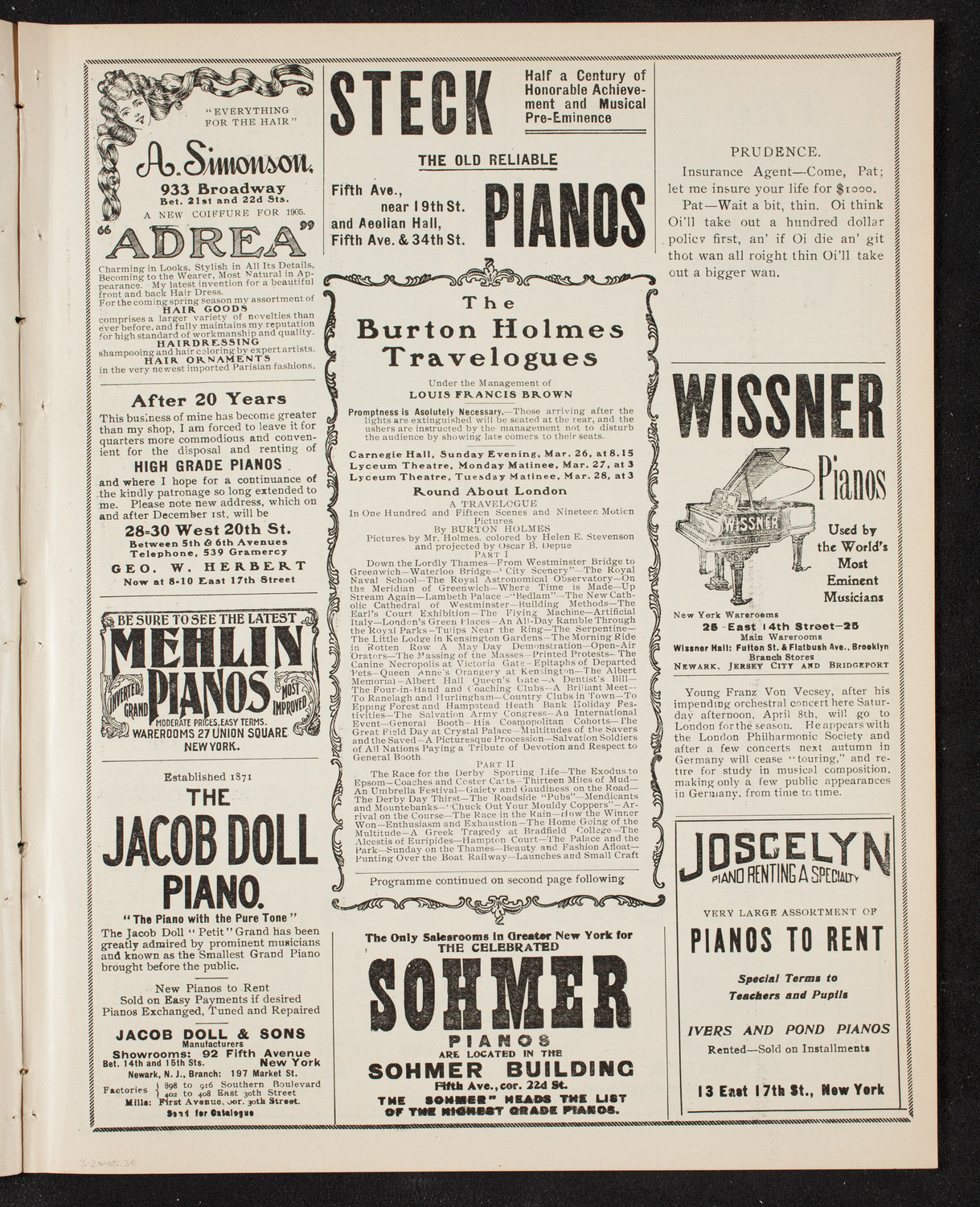 Burton Holmes Travelogue: Round About London, March 26, 1905, program page 5