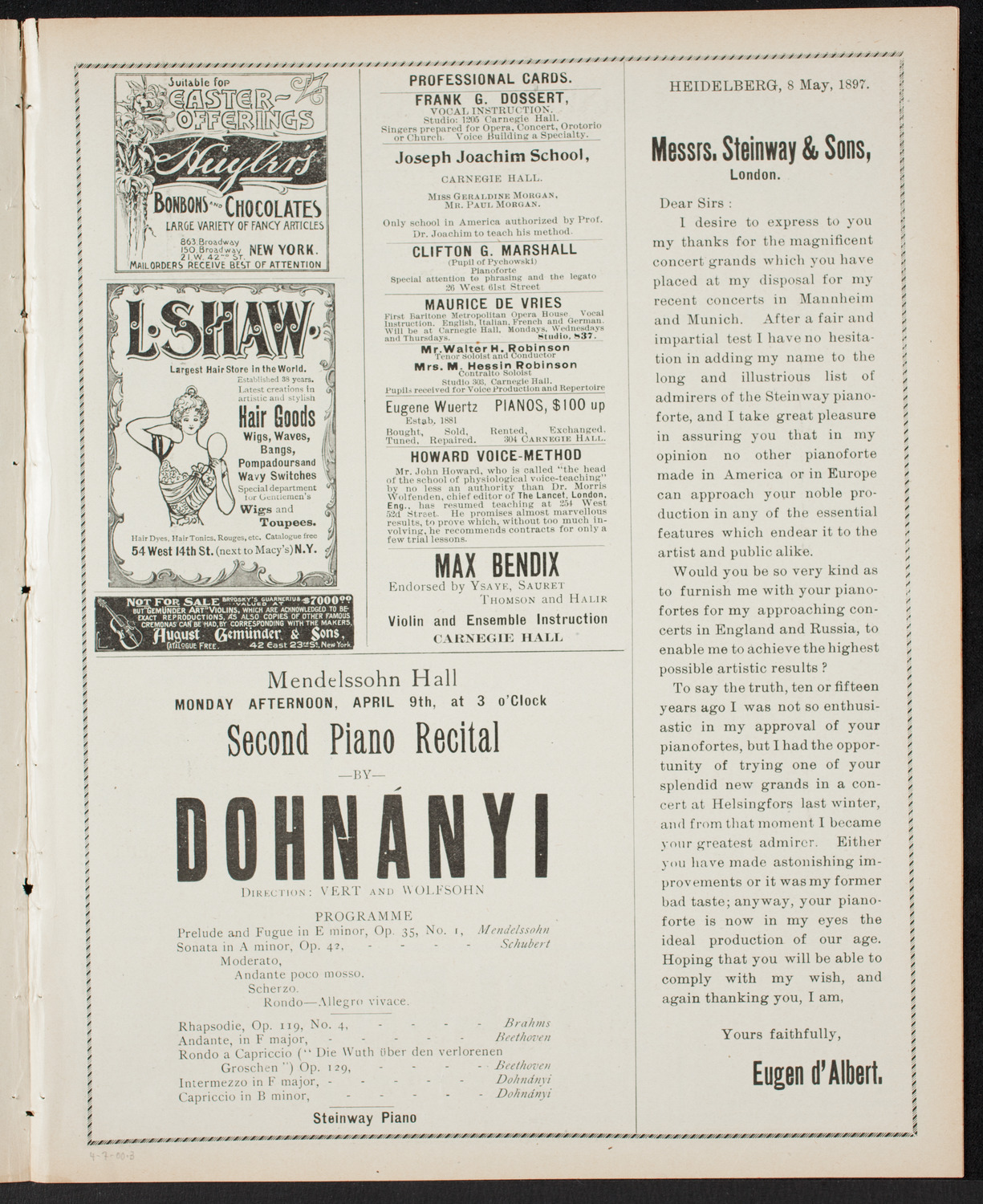 New York Philharmonic, April 7, 1900, program page 5