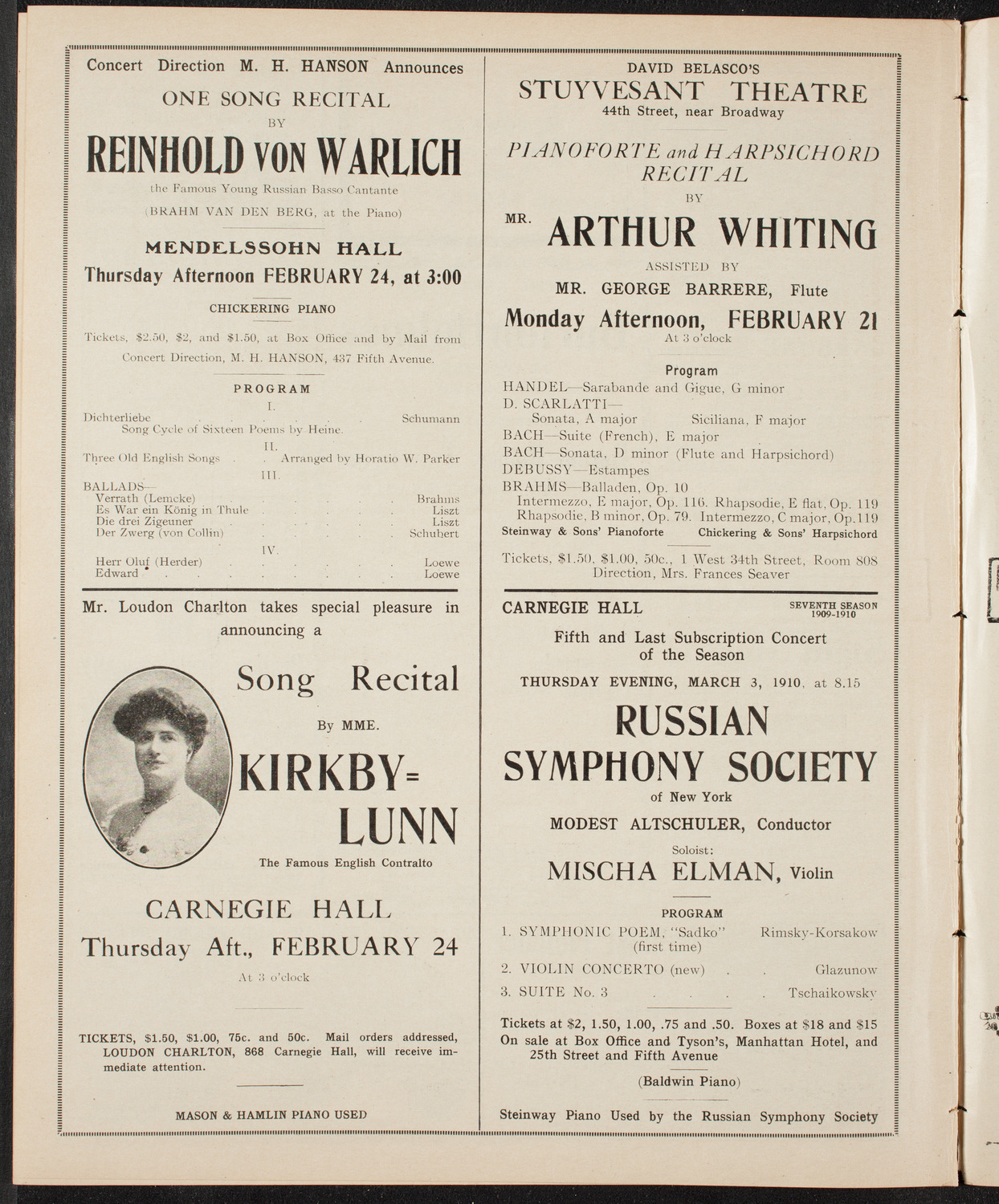 Maud Allan with The Russian Symphony Orchestra, February 16, 1910, program page 10