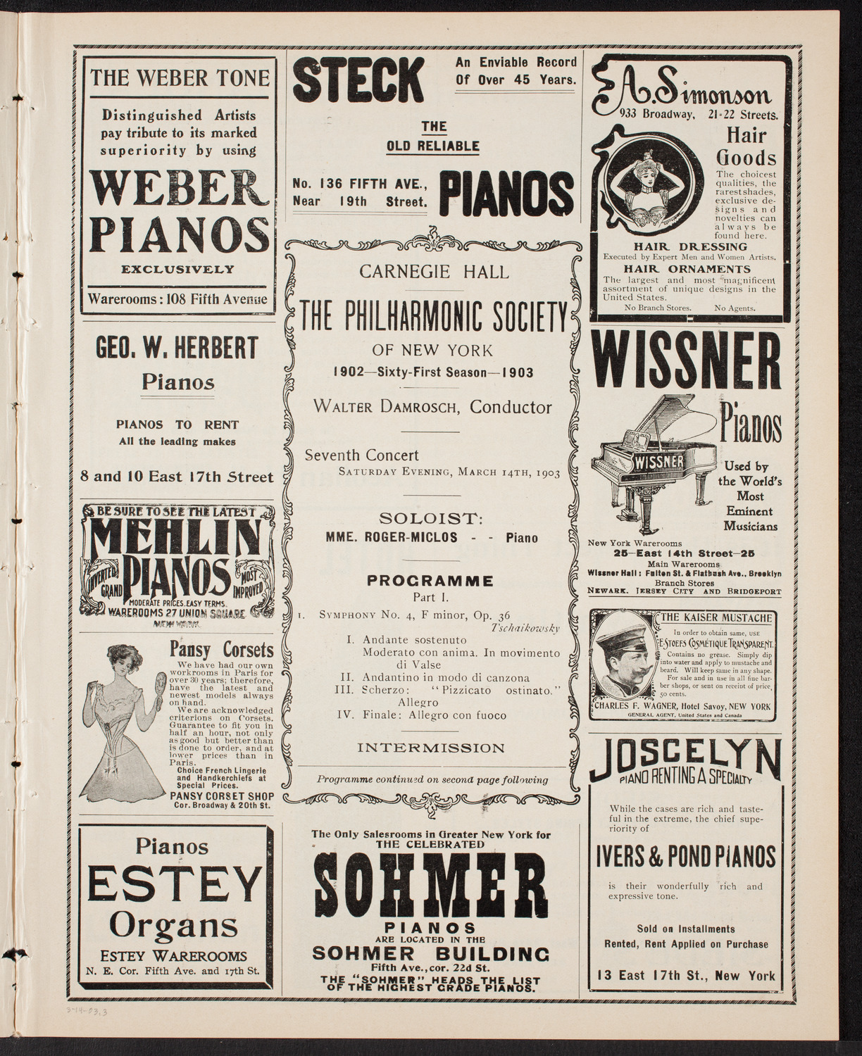 New York Philharmonic, March 14, 1903, program page 5