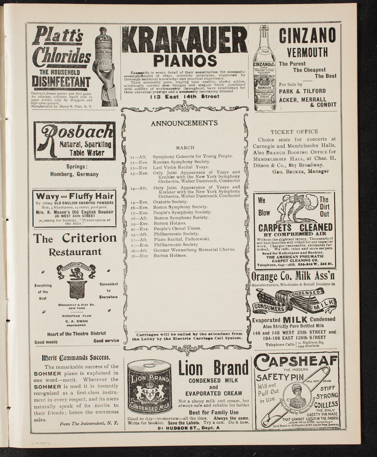 Musical Art Society of New York, March 9, 1905, program page 3