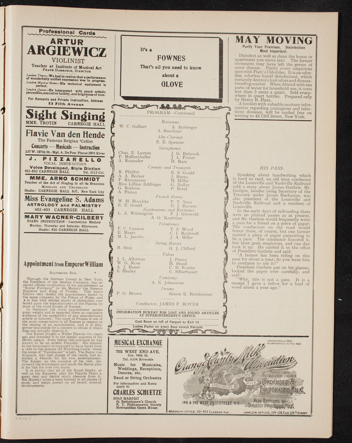 Amicitia Amateur Band, May 9, 1909, program page 9