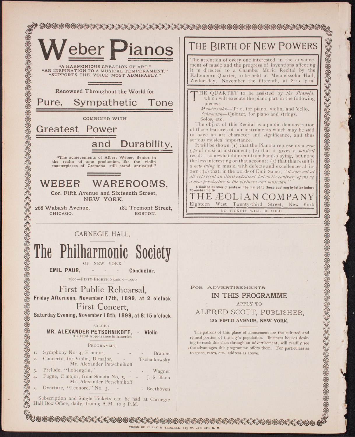 Kaltenborn Orchestra, November 12, 1899, program page 8