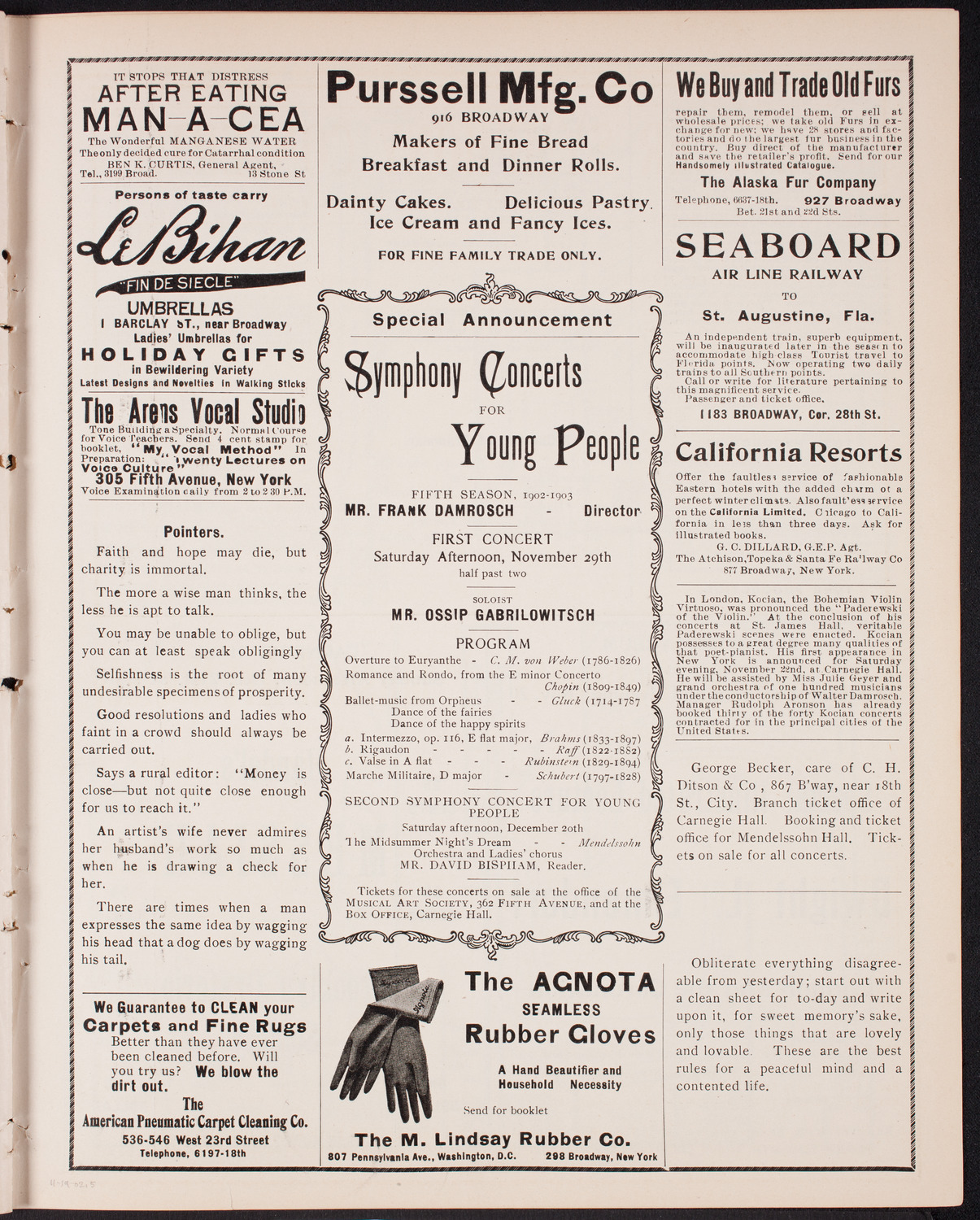 Wetzler Symphony Orchestra, November 19, 1902, program page 9