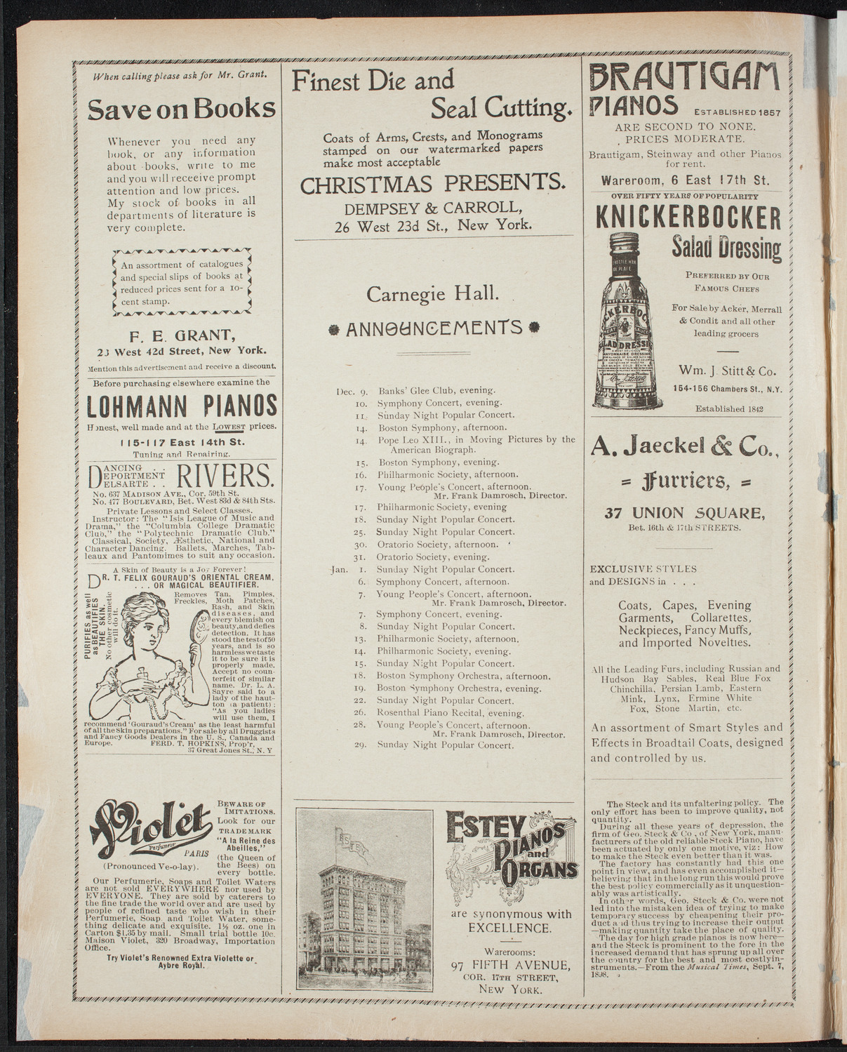 Paur Symphony Orchestra, December 9, 1898, program page 2