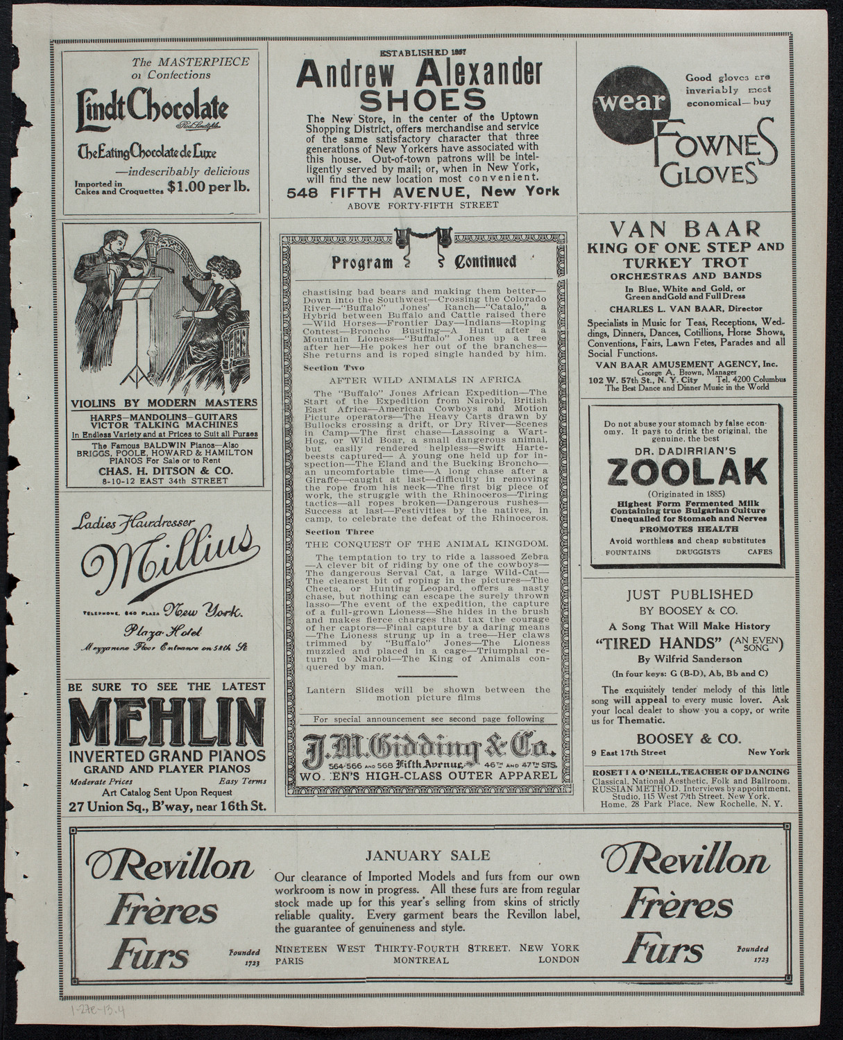 Motion Picture Lecture by Col. Charles J. "Buffalo" Jones, January 27, 1913, program page 7