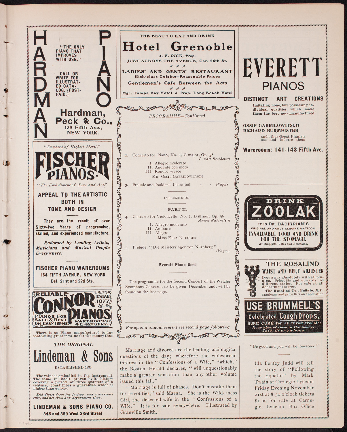 Wetzler Symphony Orchestra, November 19, 1902, program page 7