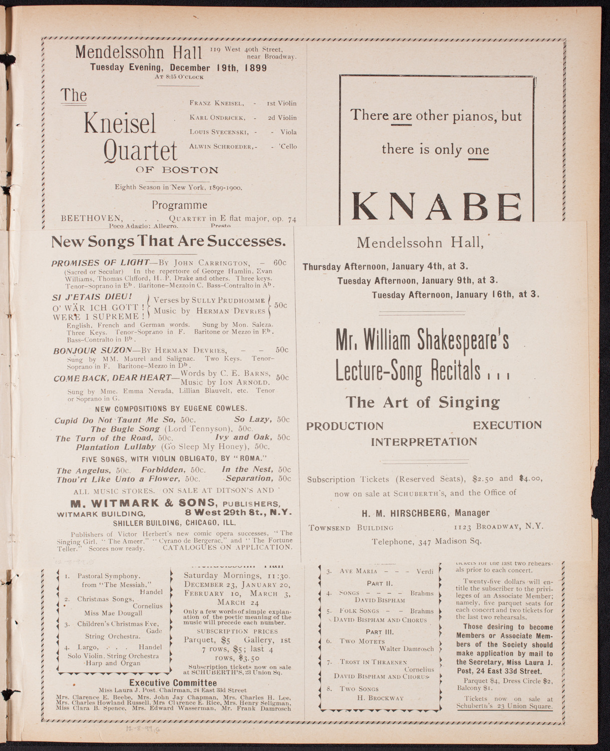 New York Premiere, December 8, 1899, program page 9