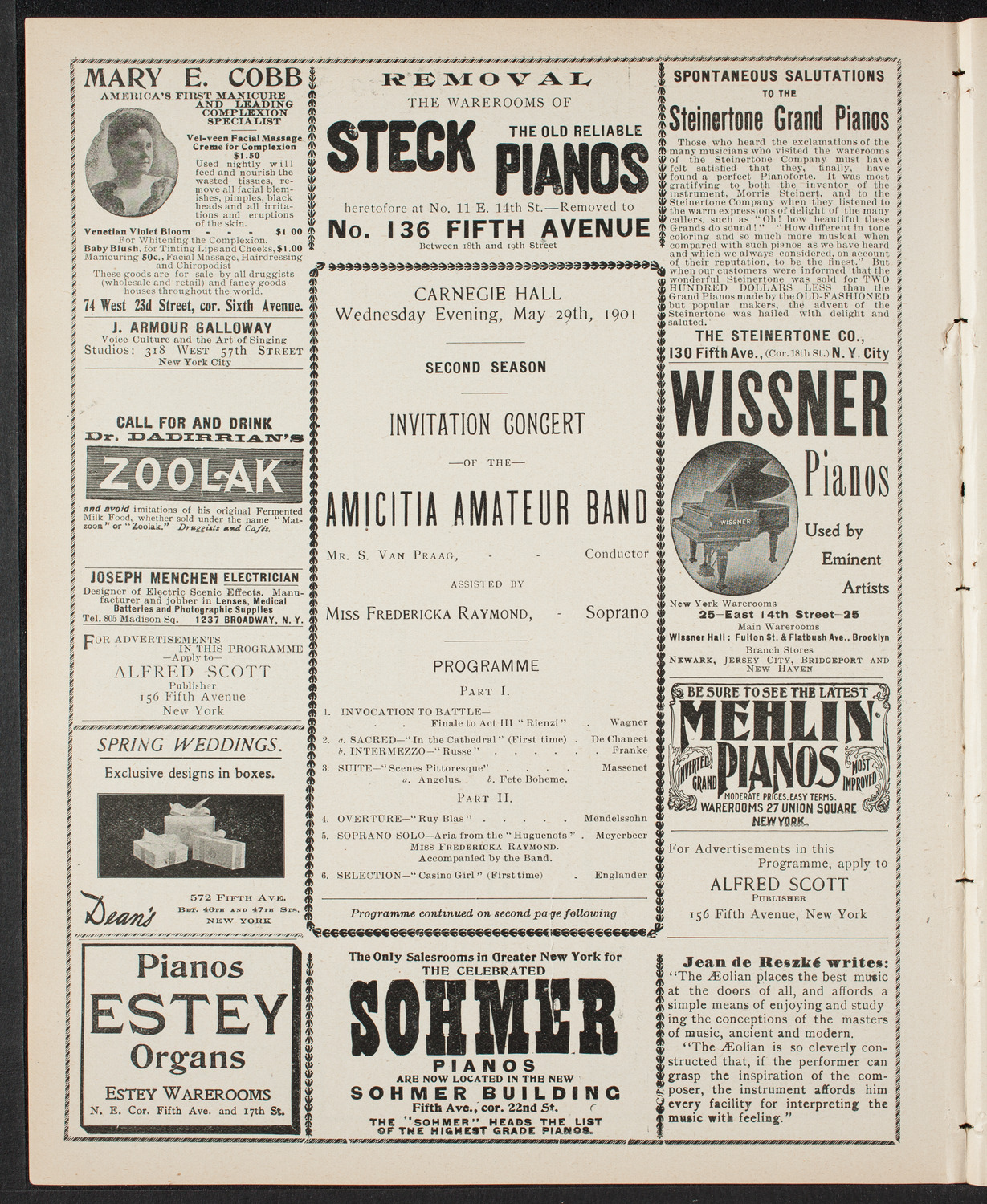 Amicitia Amateur Band, May 29, 1901, program page 4