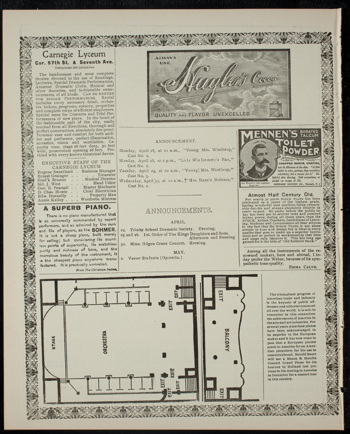 Trinity School Dramatic Society, April 24, 1902, program page 4