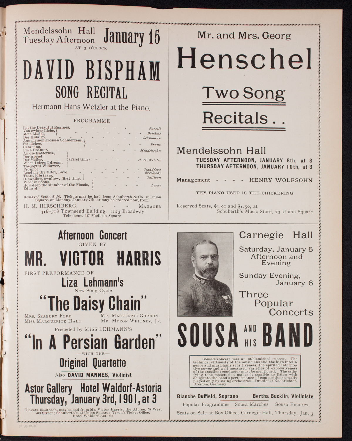 Marcella Sembrich, Soprano, with Orchestra, December 31, 1900, program page 9