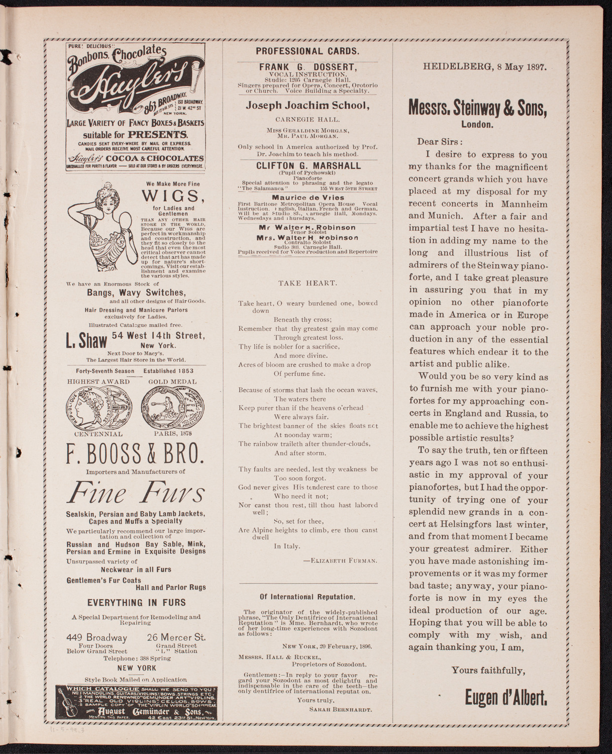 Kaltenborn Orchestra, November 5, 1899, program page 5