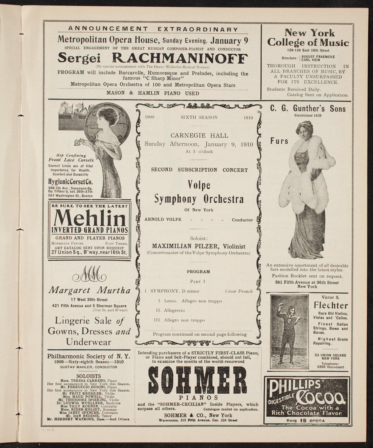 Volpe Symphony Society of New York, January 9, 1910, program page 5