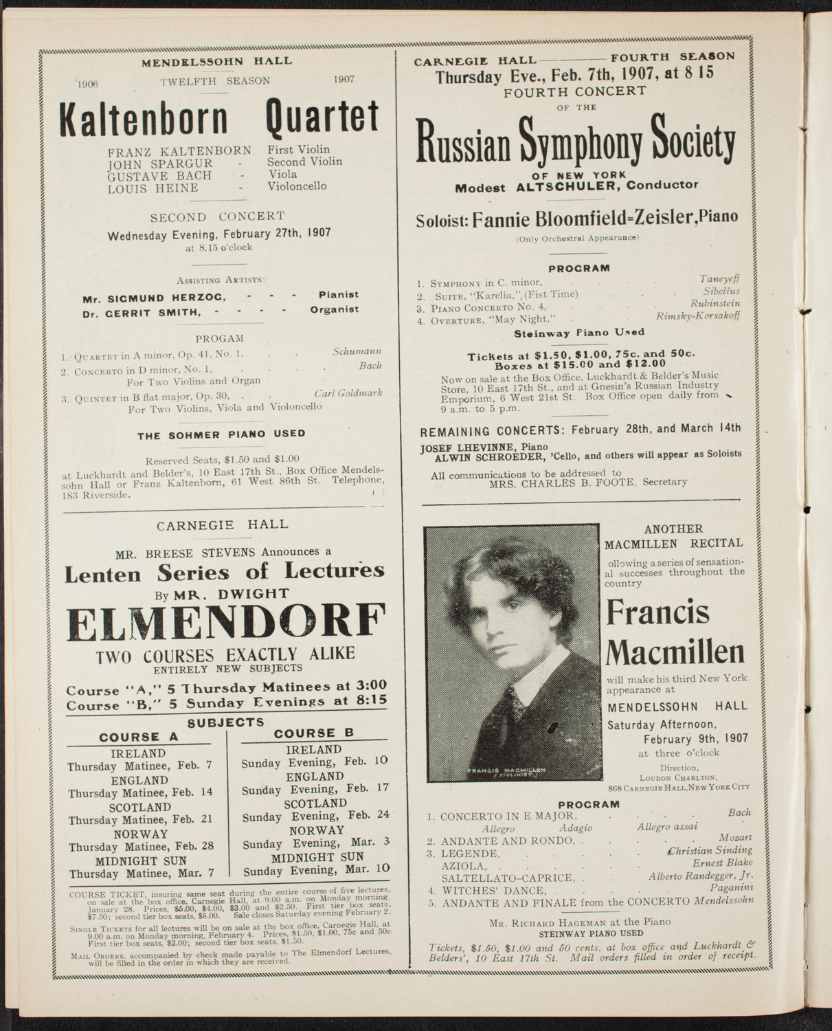 New York College of Music, February 3, 1907, program page 10