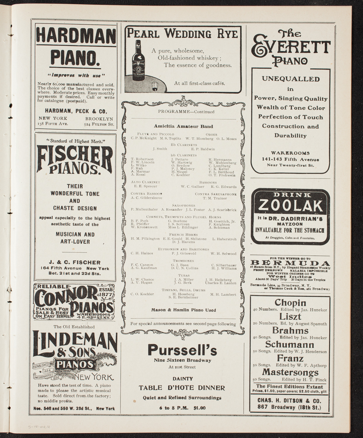 Amicitia Amateur Band, May 15, 1904, program page 7