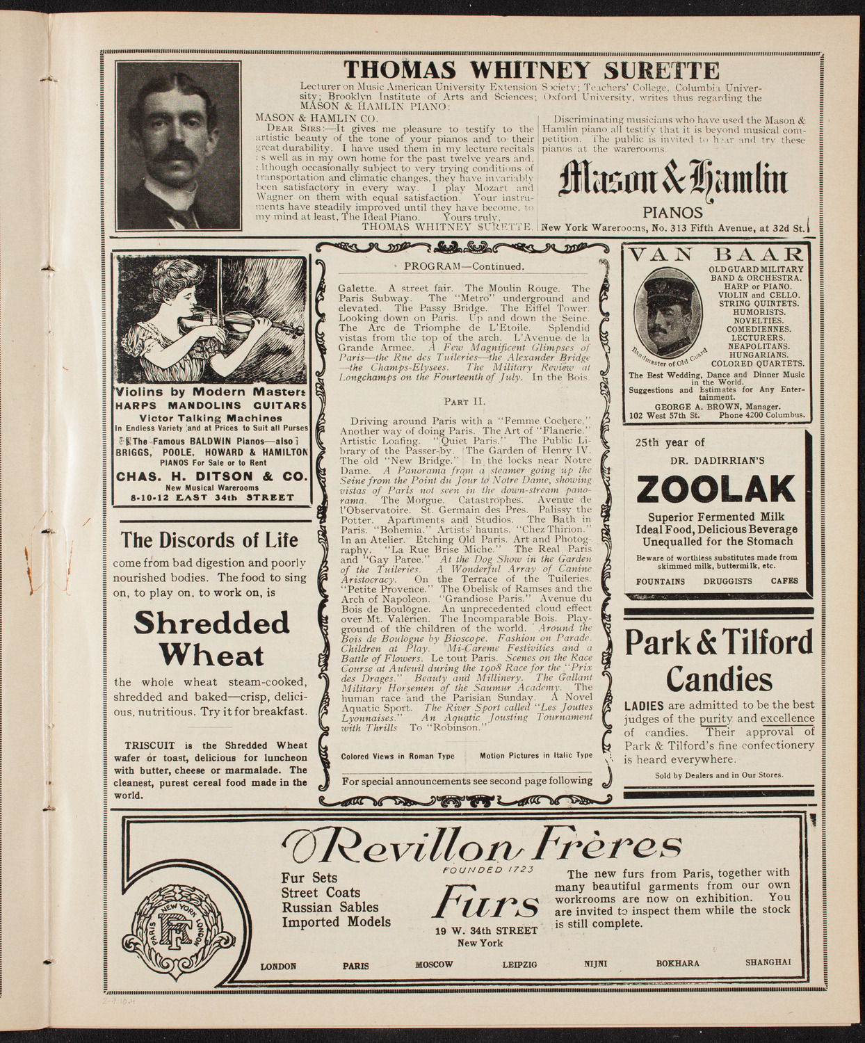 Burton Holmes Travelogue: Paris, February 7, 1910, program page 7