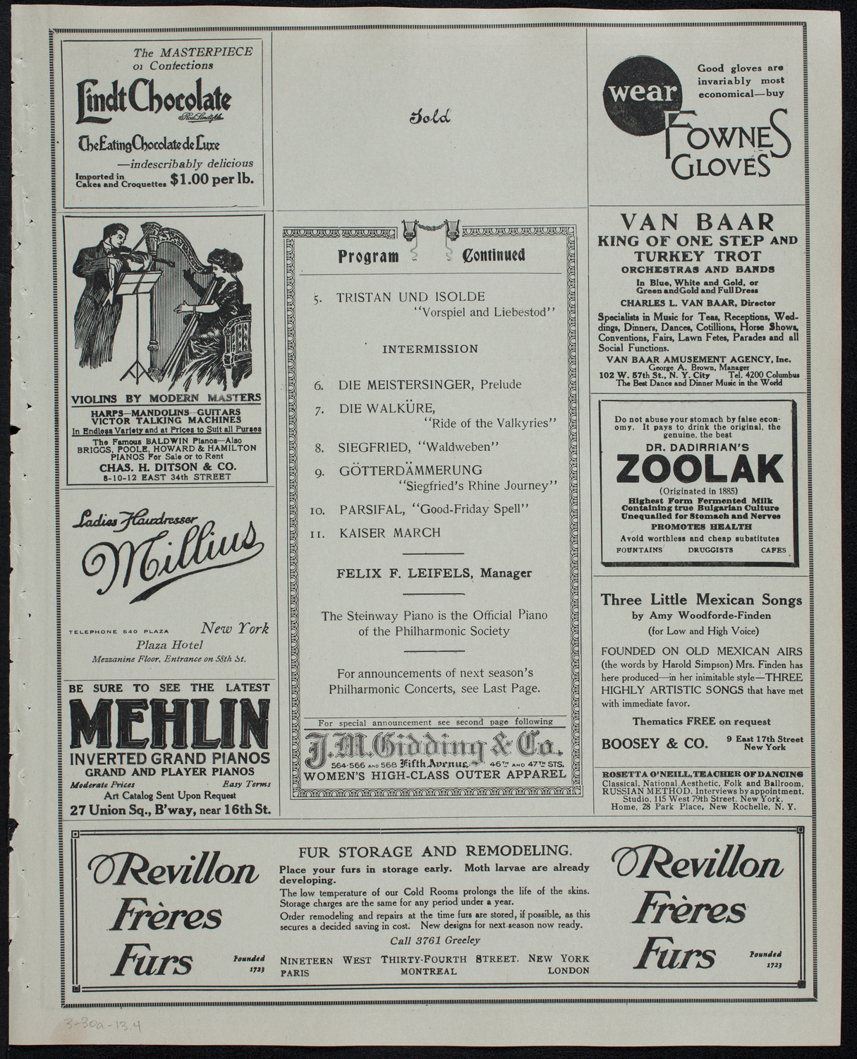 New York Philharmonic, March 30, 1913, program page 7