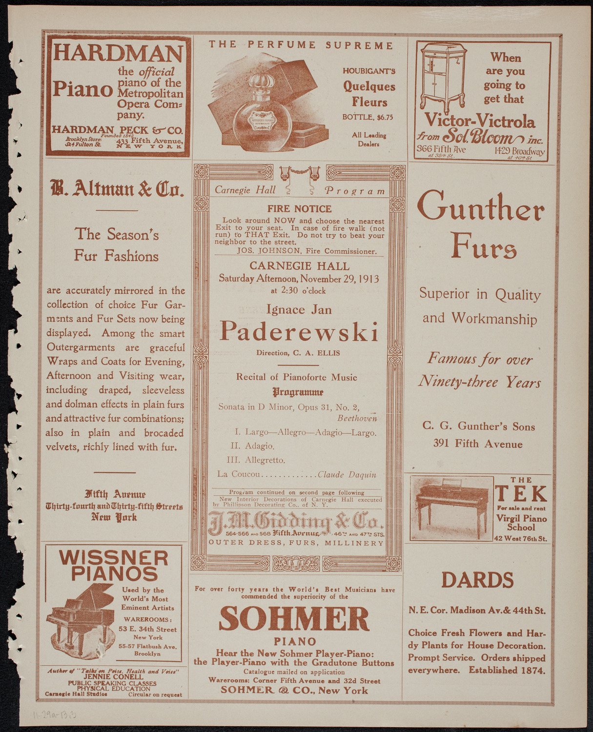 Ignacy Jan Paderewski, Piano, November 29, 1913, program page 5