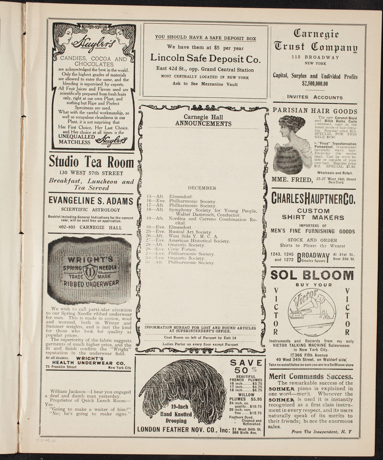 Elmendorf Lecture: At the Gates of the East, December 12, 1909, program page 3
