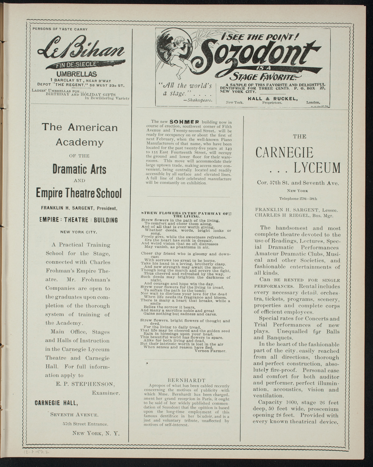 Students Dramatic Club, December 7, 1897, program page 3