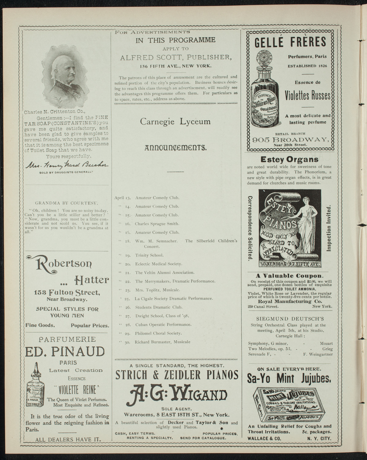 Club Lirico-Dramatico Cubano, April 9, 1898, program page 2
