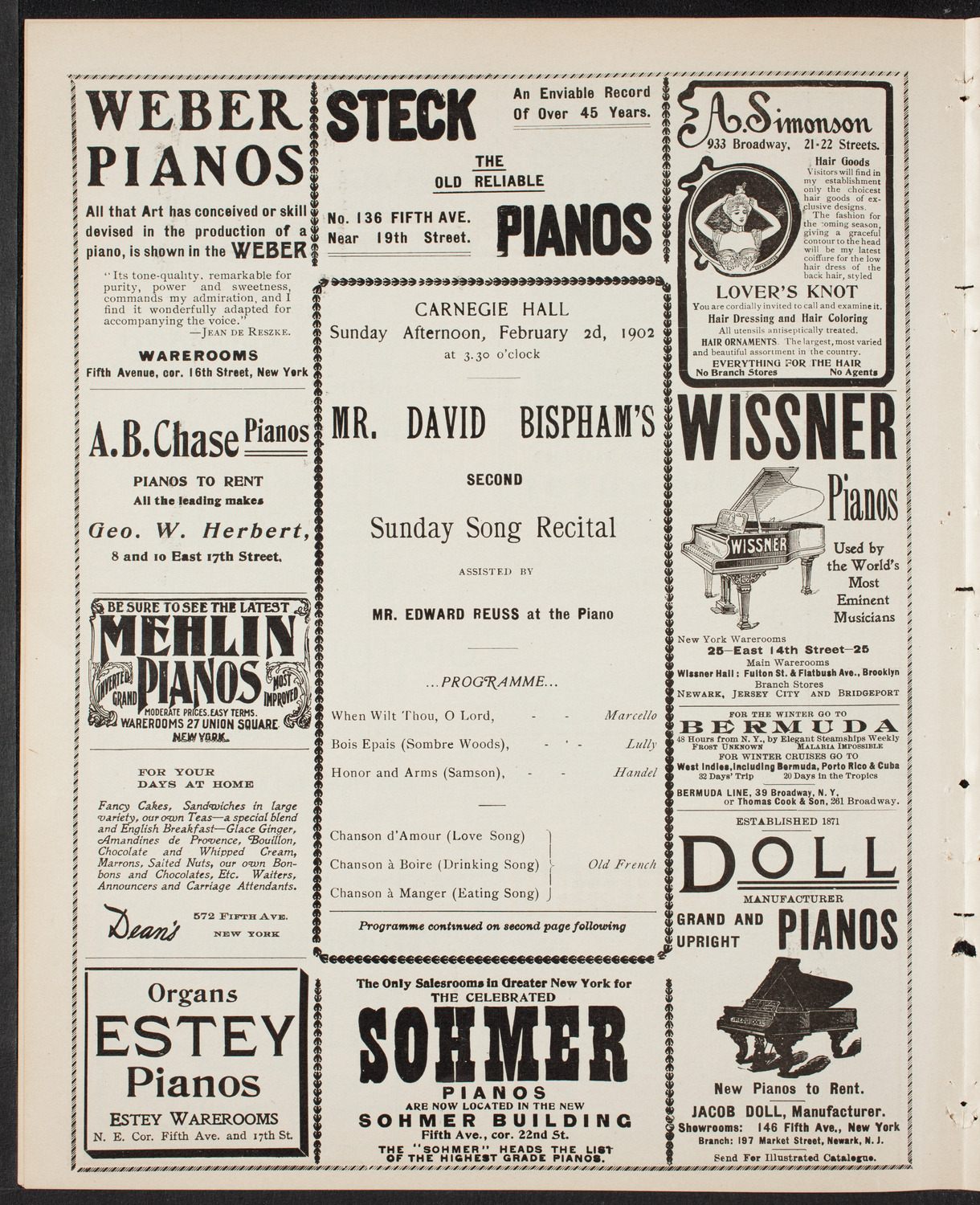 David Bispham, Baritone, February 2, 1902, program page 6