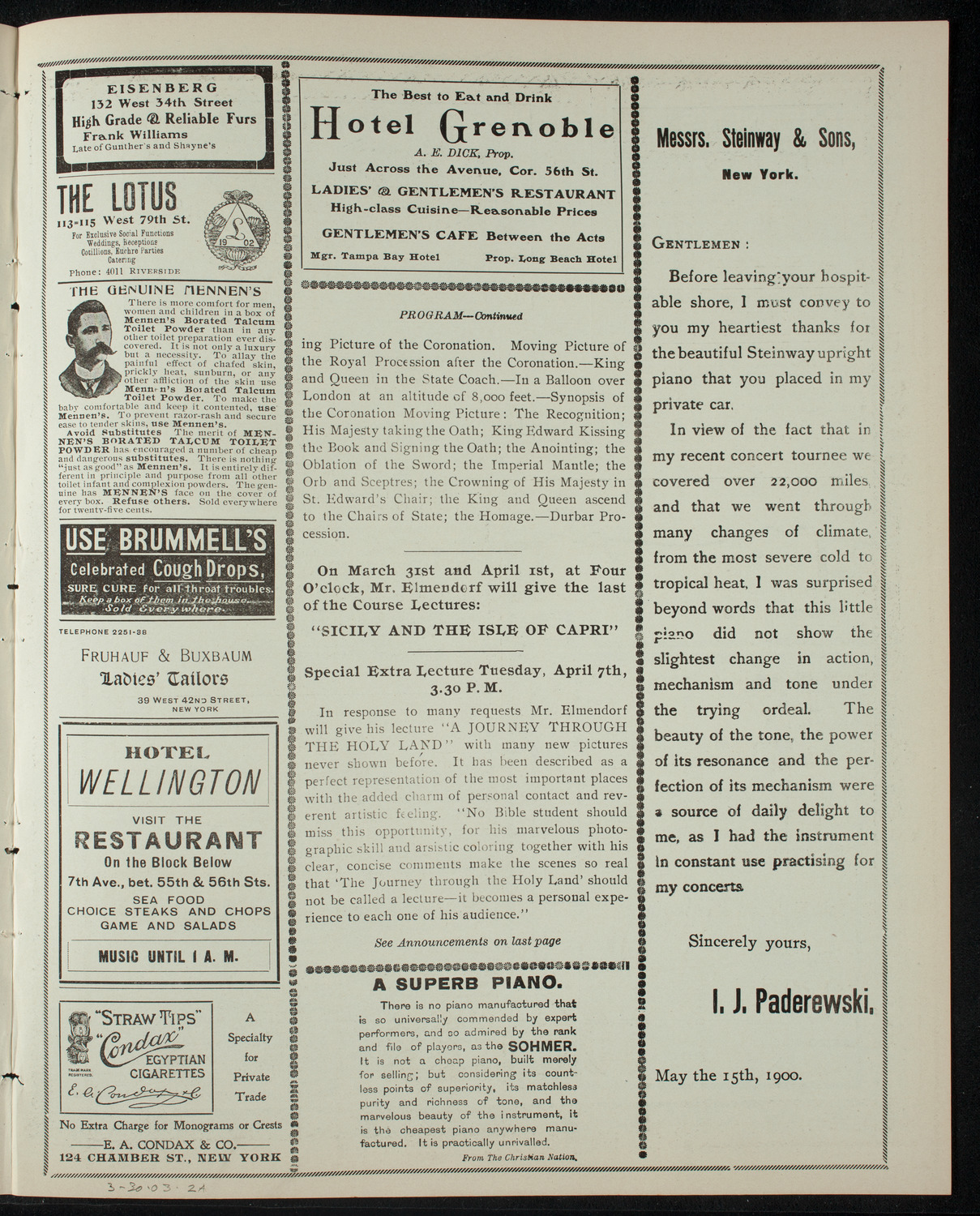 Elmendorf Lecture: London and the Coronation of Edward VII, March 30, 1903, program page 3